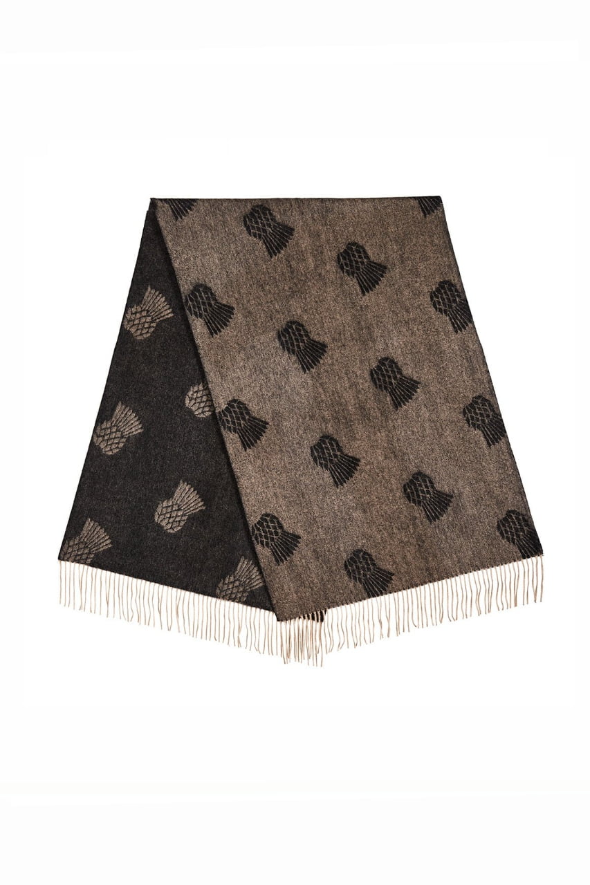 Lucchi Italy Small Thistle Charcoal Stole 100% Pure Lambswool