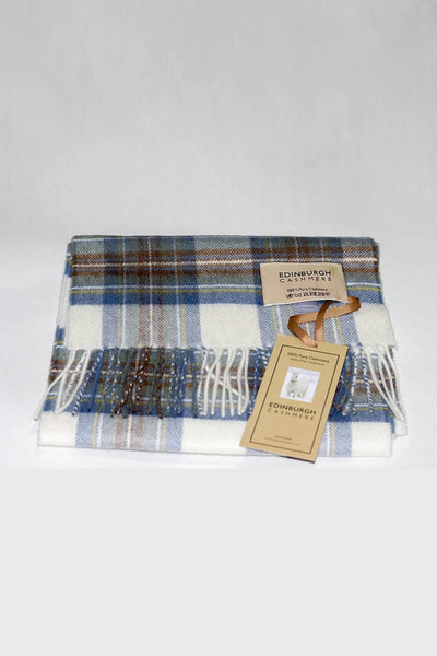 Lucchi Italy Stewart Muted Blue- Made in Scotland Scarf 100% Pure Cashmere