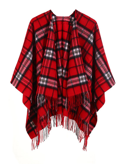 Lucchi Italy Cape Scottish Thomson Red Tartan Poncho 100% Pure Lambs wool