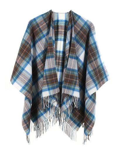 Lucchi Italy Cape Scottish Design Tartan Poncho 100% Pure Lambs wool