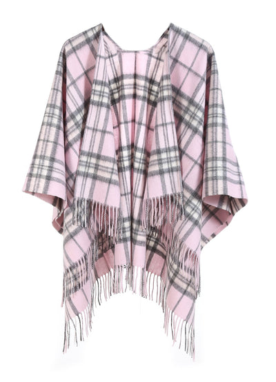 Lucchi Italy Cape Scottish Design Pink Tartan Poncho 100% Pure Lambs wool