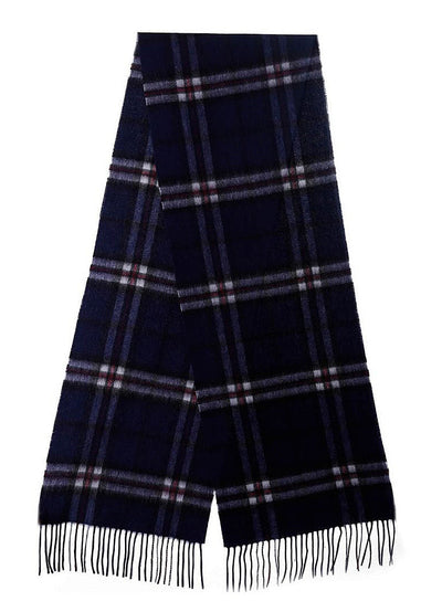 Lucchi Italy 100% Pure Cashmere Scarf Thomson Navy Tartan - Big Size