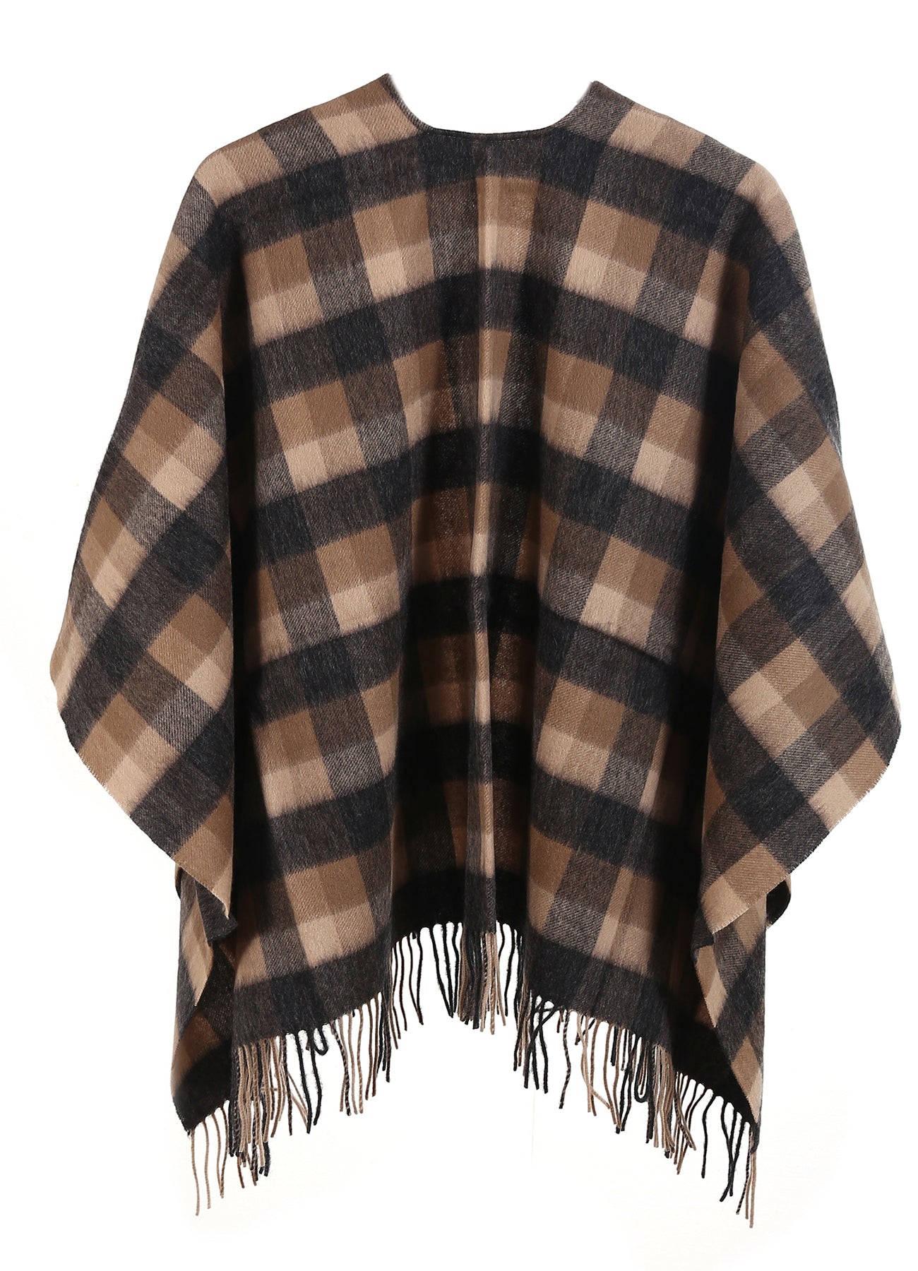 Lucchi Italy Brown Check Cape 100% Pure Lambswool