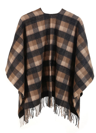 Lucchi Italy Brown Check Cape 100% Pure Lambswool