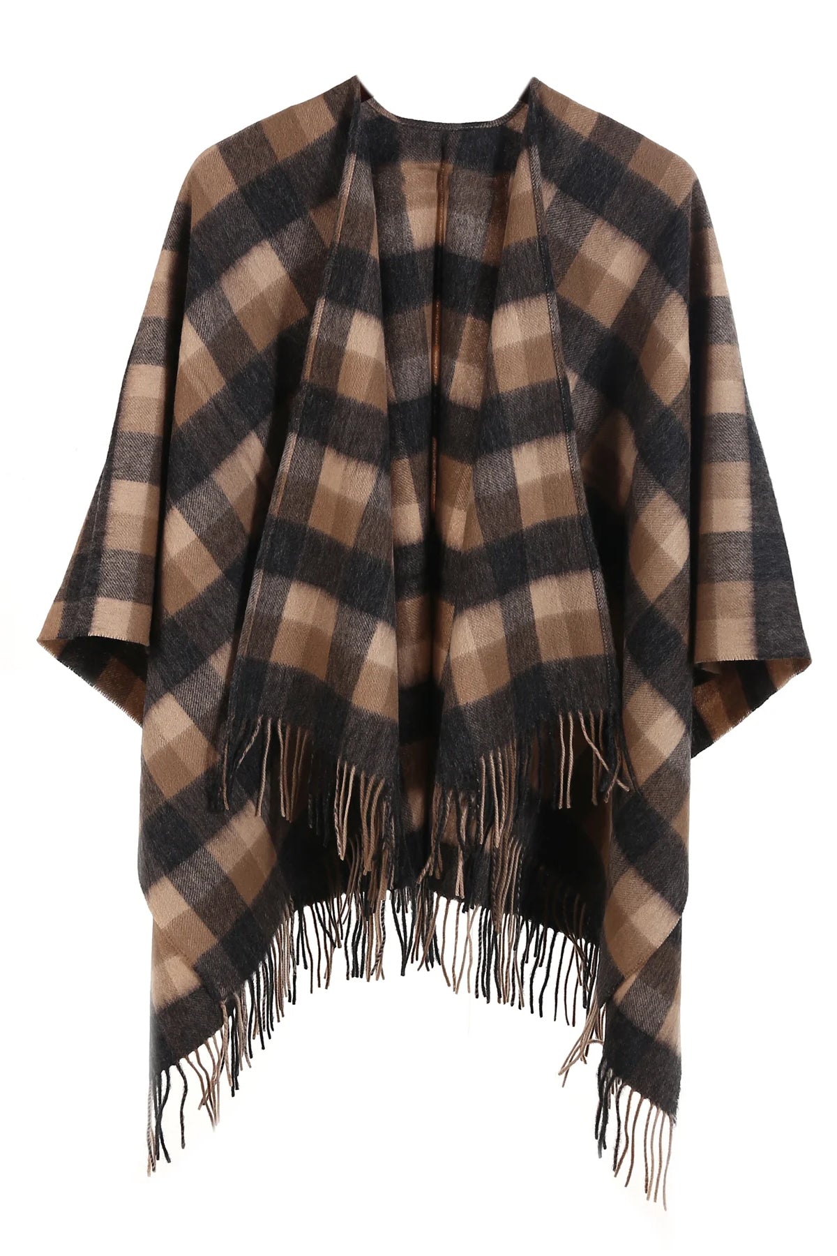 Lucchi Italy Brown Check Cape 100% Pure Lambswool