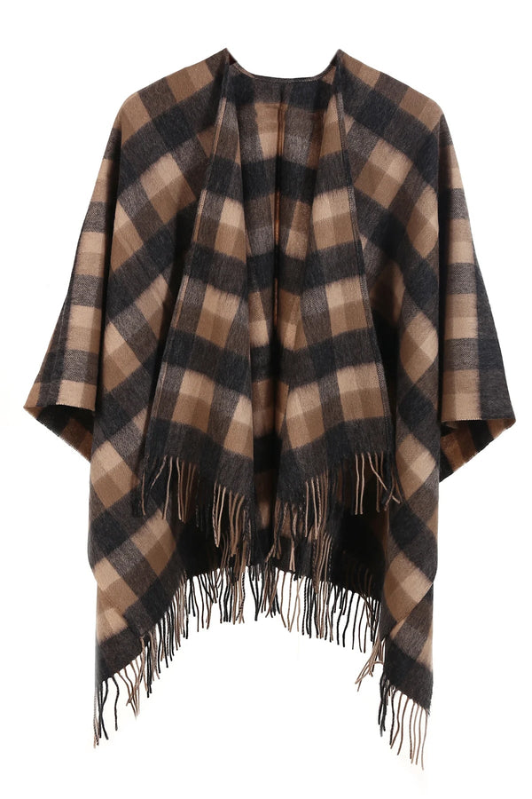 Lucchi Italy Brown Check Cape 100% Pure Lambswool