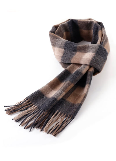 Lucchi Italy 100% Pure Cashmere Scarf Design Brown Check - Big Size