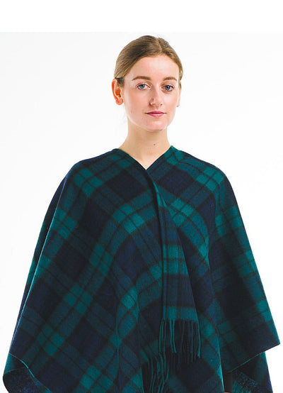 Lucchi Italy Black Watch Cape 100% Pure Cashmere