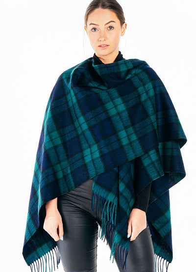Lucchi Italy Black Watch Cape 100% Pure Cashmere