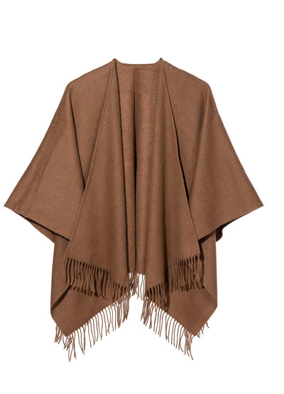 Lucchi Italy Plain Cape Brown Poncho 100% Pure Lambswool