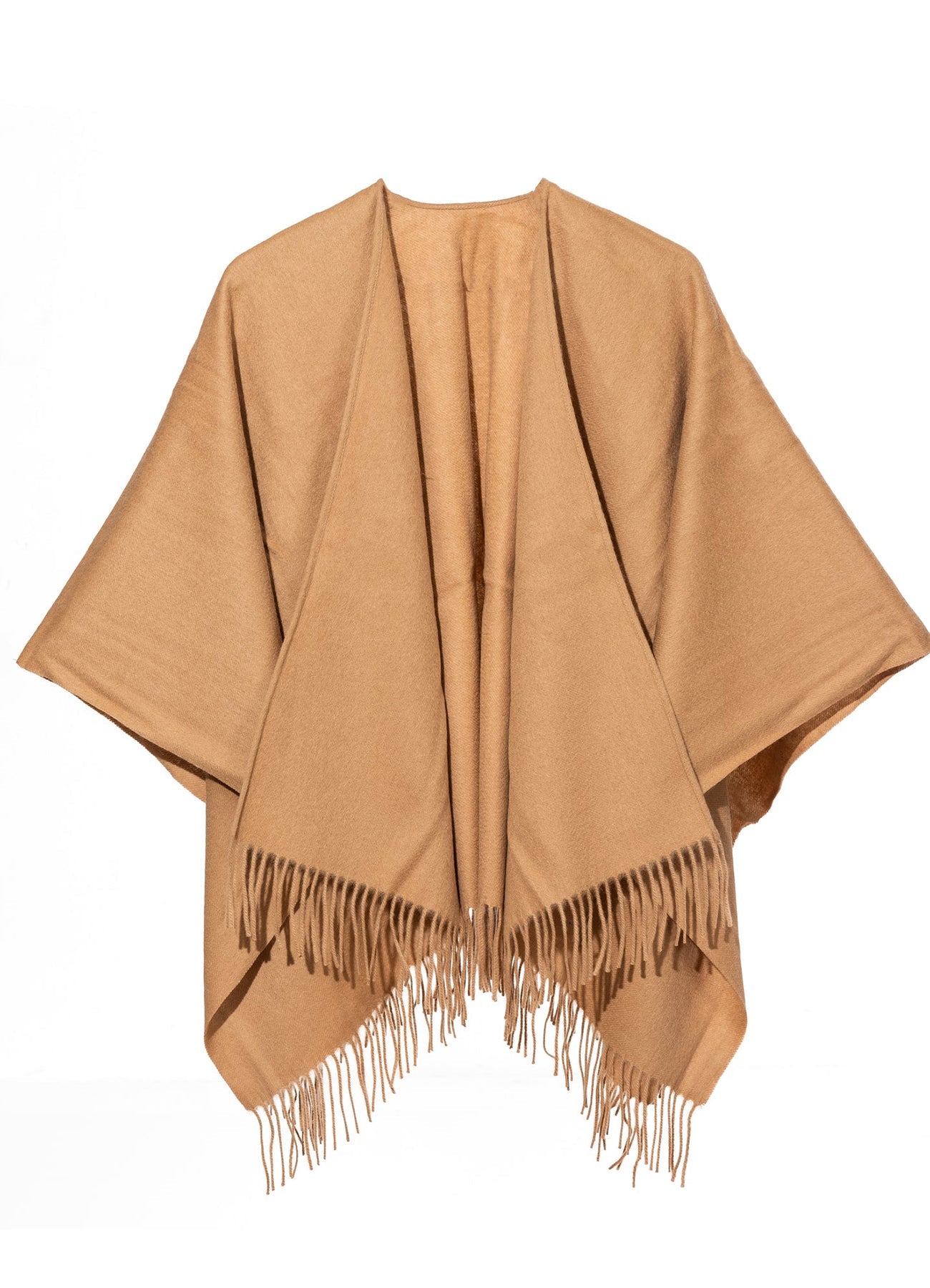 Lucchi Italy Plain Cape Camel Poncho 100% Pure Lambswool