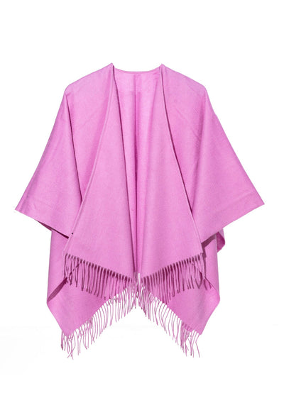 Lucchi Italy Plain Cape Dark Pink Poncho 100% Pure Lambswool