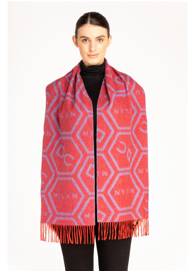 Lucchi Italy DC Monogram Red Scarf 100% Pure Lambswool
