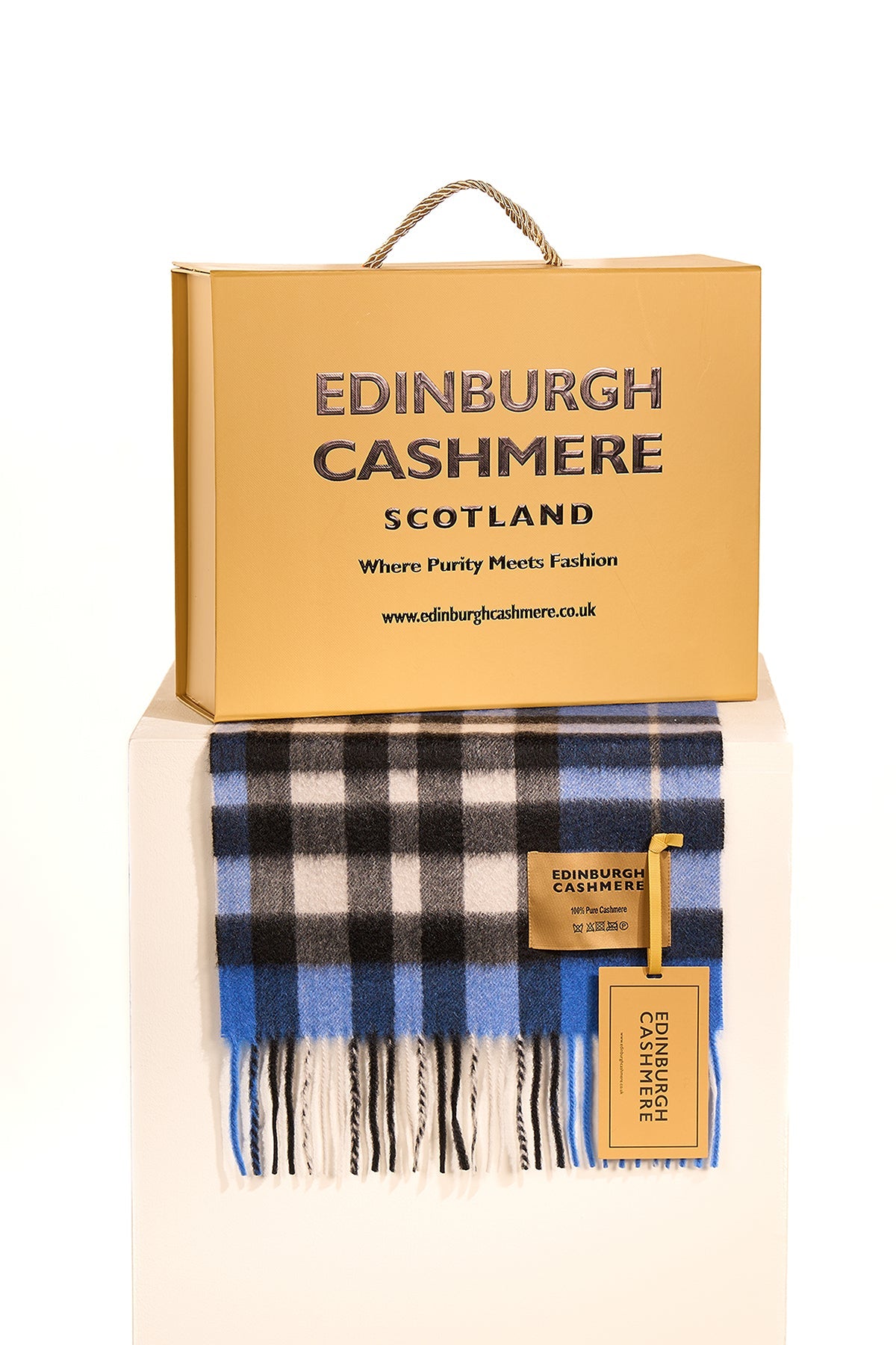 DC Check Cashmere Scarf Dark Blue