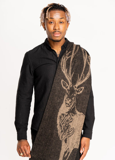 Lucchi Italy Full Stag Charcoal Scarf 100% Pure Lambswool
