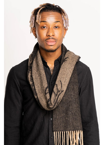 Lucchi Italy Full Stag Charcoal Scarf 100% Pure Lambswool