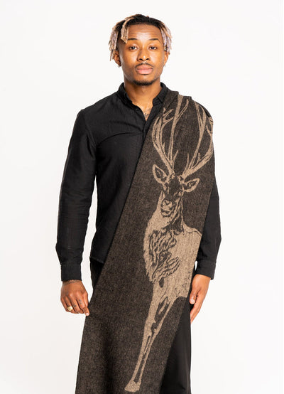 Lucchi Italy Full Stag Charcoal Scarf 100% Pure Lambswool
