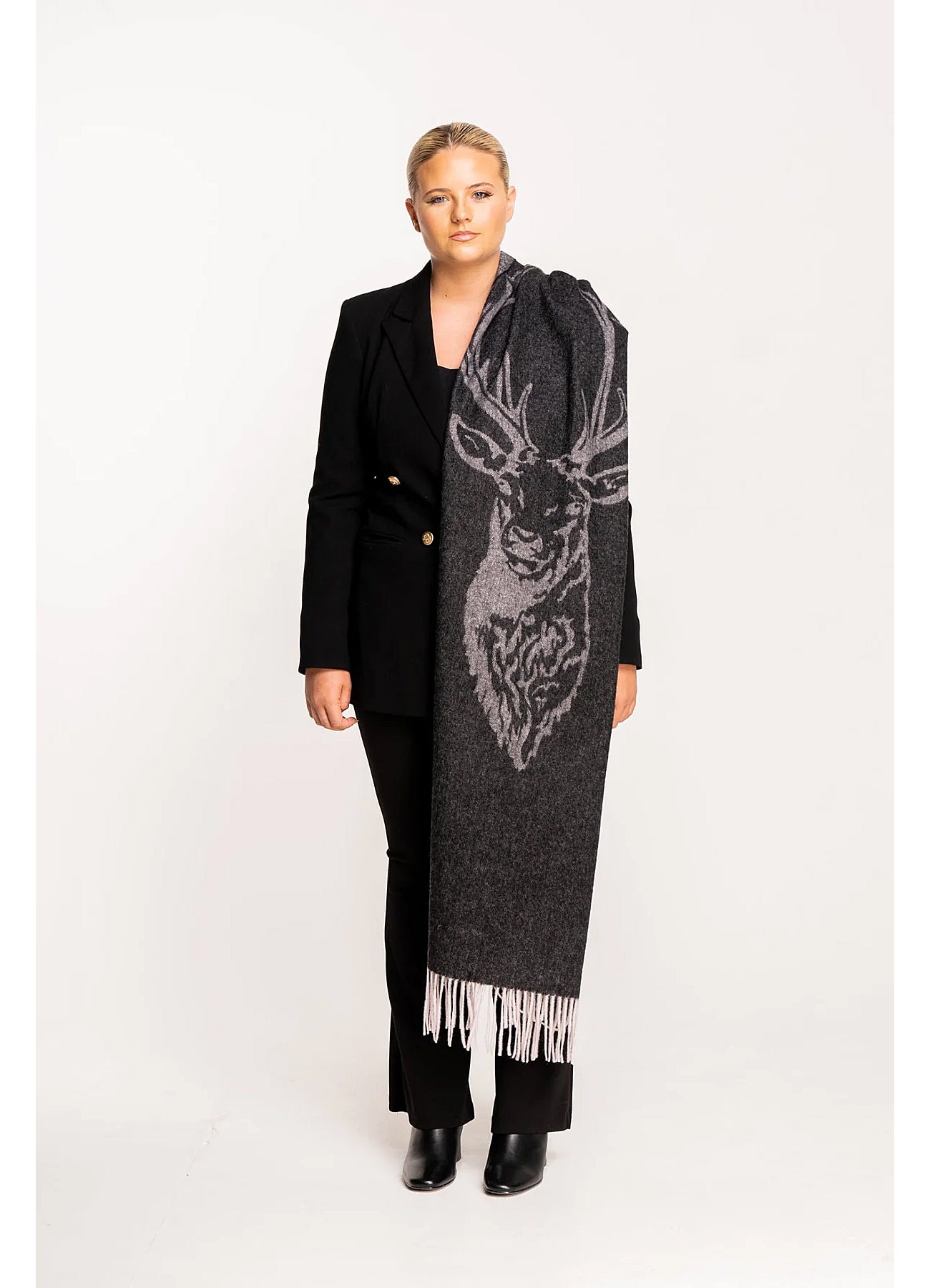 Lucchi Italy Stag Grey Stole 100% Pure Lambswool