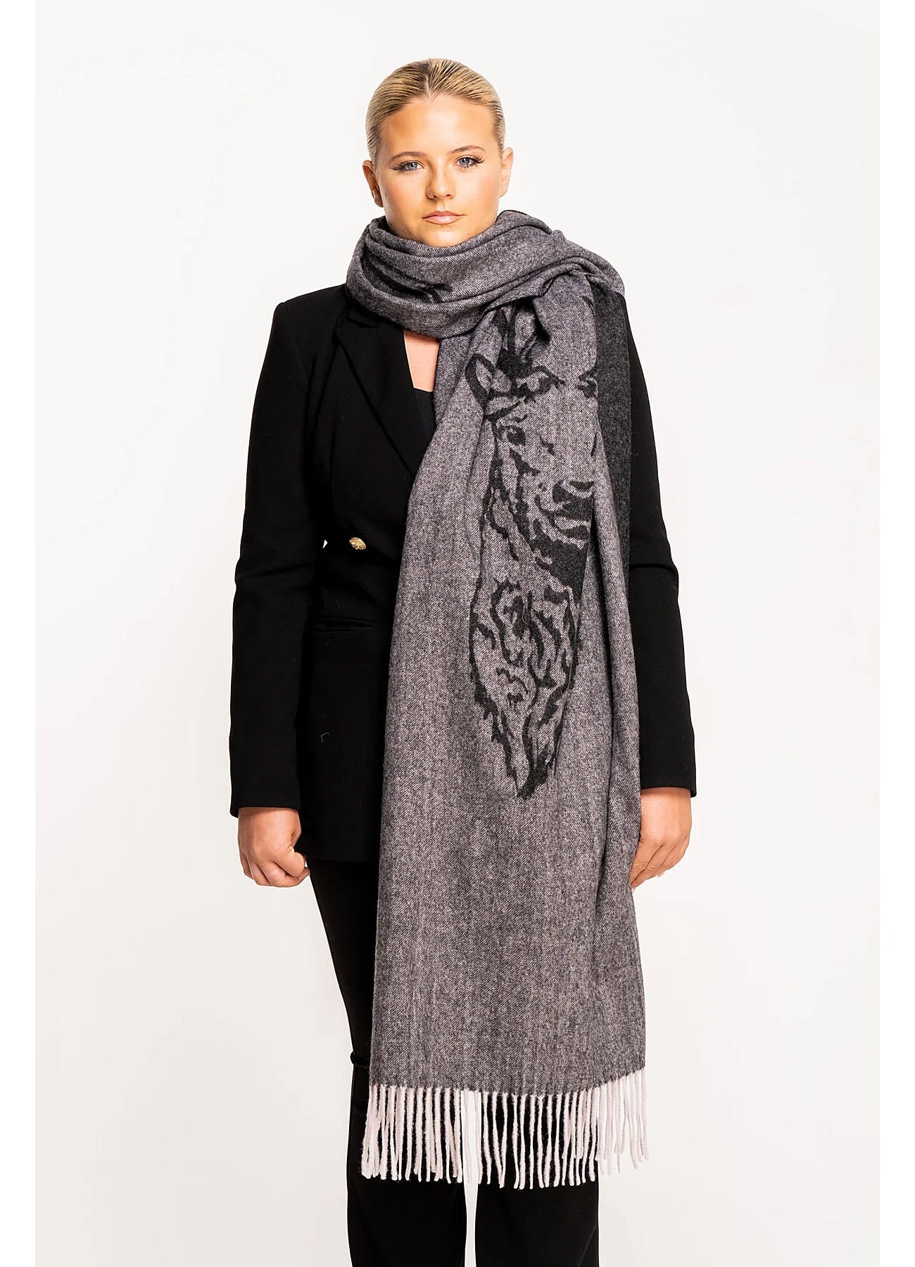 Lucchi Italy Stag Grey Stole 100% Pure Lambswool
