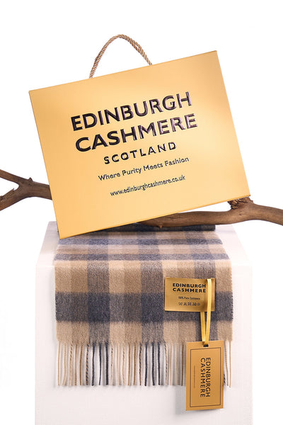 100% Pure Children's Cashmere Scarf Design Brown Check
