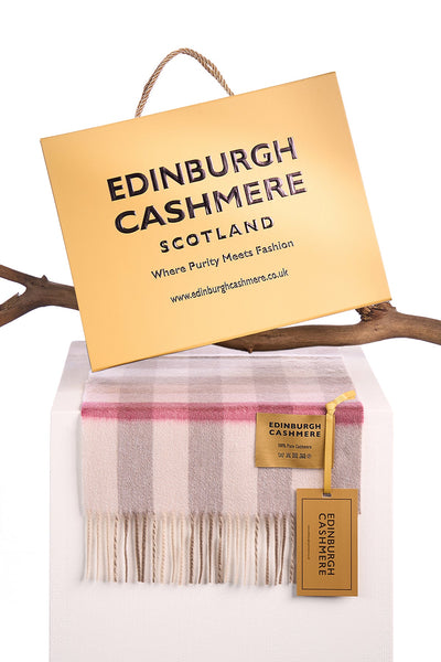 100% Pure Children's Cashmere Pink Check Scarf - Small Size