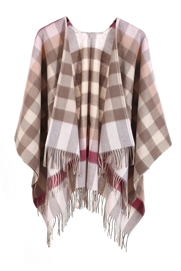 Lucchi Italy Pink Check Cape 100% Pure Lambswool