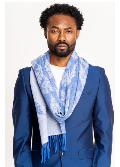 Lucchi Italy Double Thistle Blue Scarf 100% Pure Lambswool