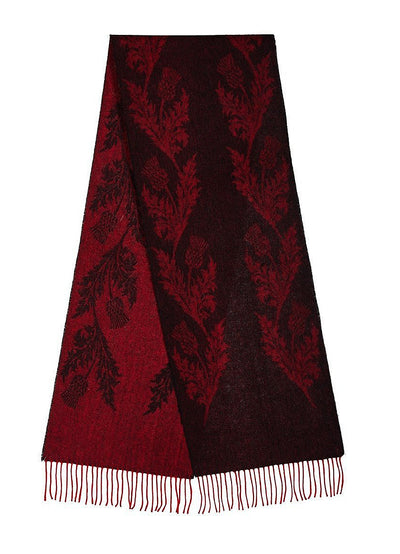 Lucchi Italy Double Thistle Red Scarf 100% Pure Lambswool