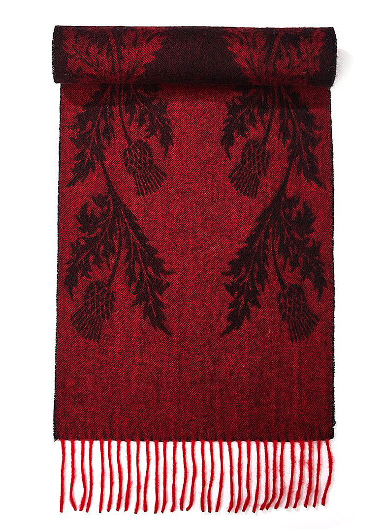 Lucchi Italy Double Thistle Red Stole 100% Pure Lambswool