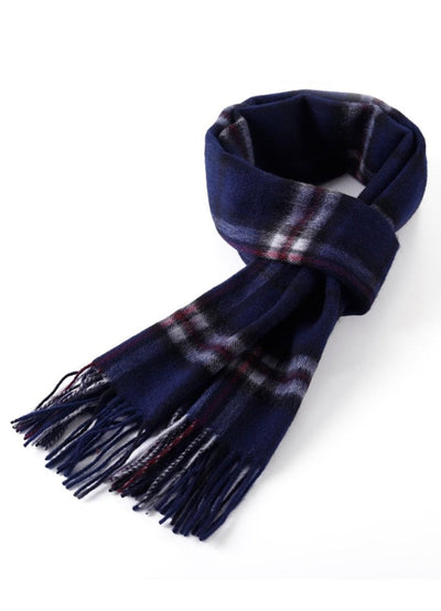 Lucchi Italy 100% Pure Cashmere Scarf Thomson Navy Tartan - Big Size